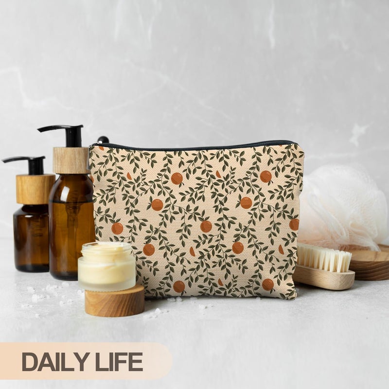 RYYCDOI Vintage Citrus Orange Makeup Bag, Boho Botanical Cosmetic Bags for Women, Fruit Makeup Bag, Fruit Lover Gifts, Orange Gifts for Women Cosmetic Bag Toiletry Bag - Image 4